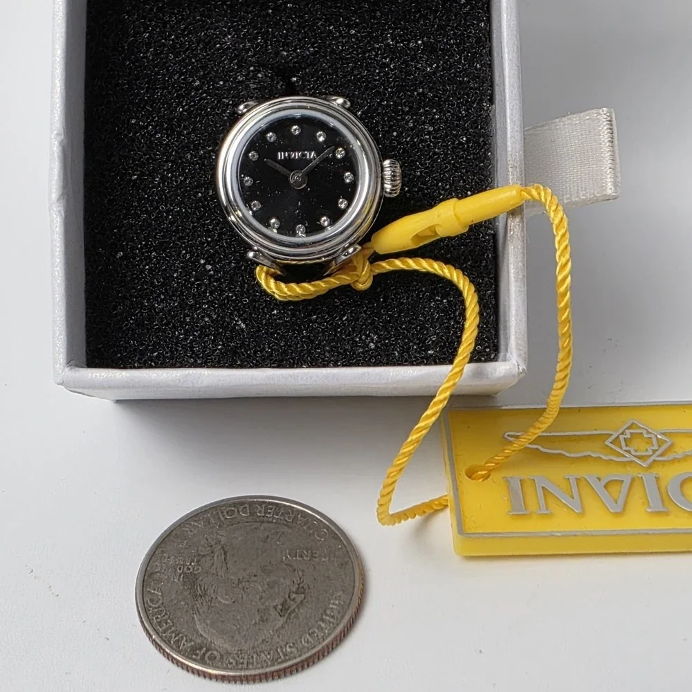 NEW Invicta Angel Women's Ring Watch - 17.5mm,‎ Black/Silvertone (44481) #0528